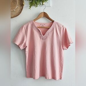 Architect Petites Pink Embellished Neck Tee PXL Cotton Short Sleeve